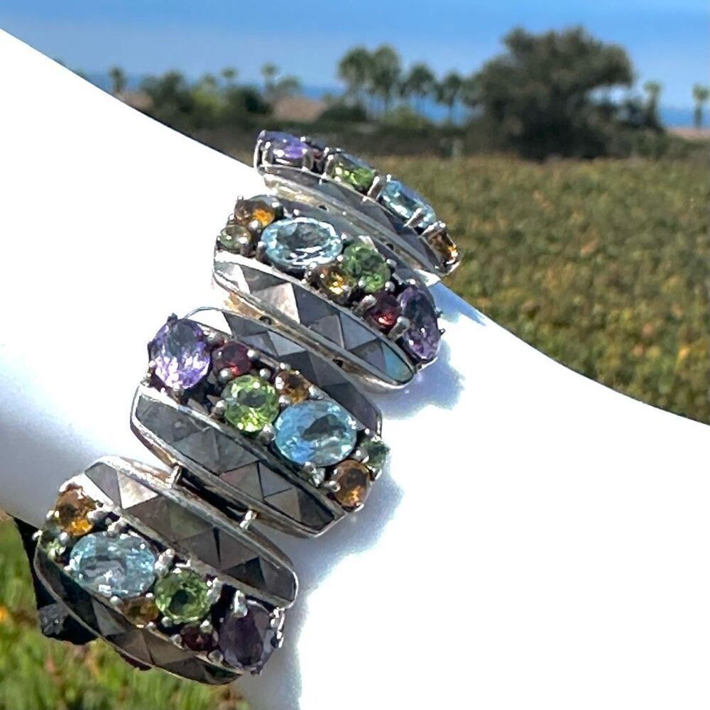 Chi by Falchi Sterling Silver Multi-Gemstone & Abalone Inlay Bracelet – Rare & S